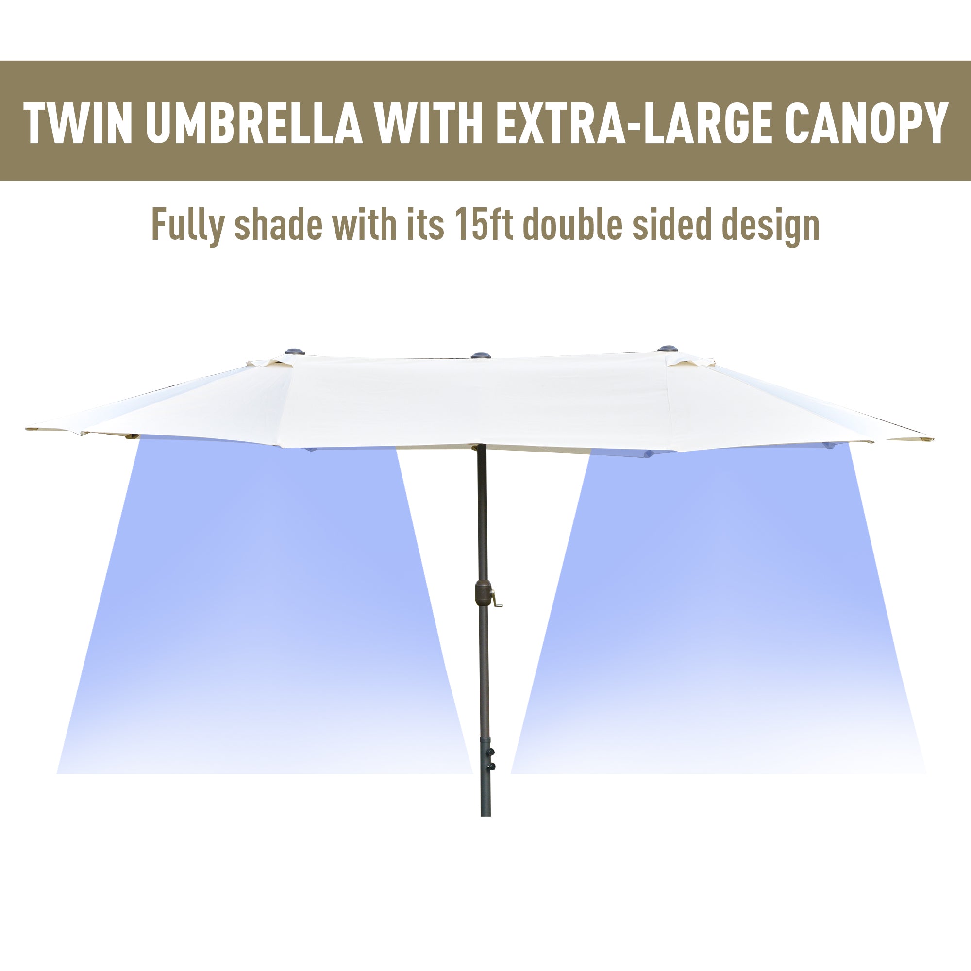 Double-Sided Sun Umbrella Canopy 4.6m Crank Shade with Cross Base, Off White