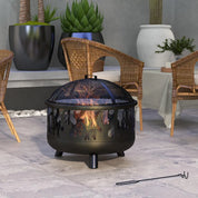 Fire Pit Steel BBQ with Poker, Black