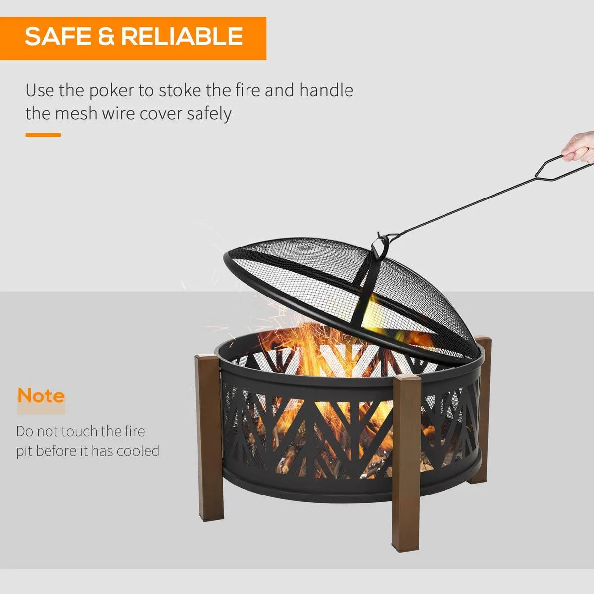 Round Fire Pit Metal Bowl 2-in-1 Brazier, 78×78×60cm, Black, Outdoor with Lid, BBQ Grill, Poker for Backyard Camping Bonfire Wood Burning Stove