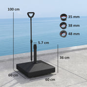 Garden Parasol Base with Adjustable Wheels Handle Filled Up to 55kg with Stand or 45kg with Water for 35mm 38mm 48mm Poles, Black