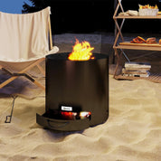 Fire Pit Wood-burning Metal with Fire Poker, Black
