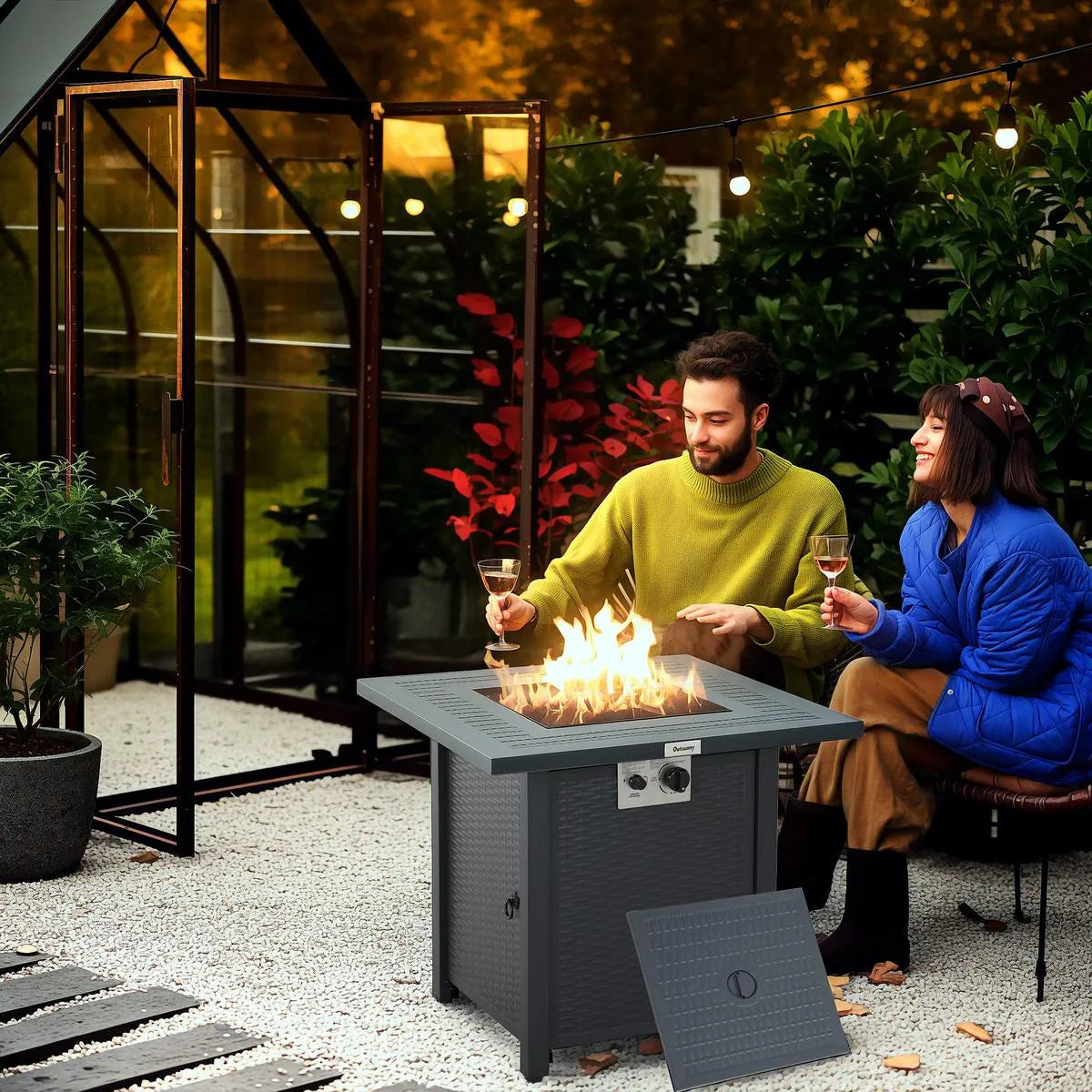 Gas Fire Pit Table, 40,000 BTU, 71×71cm, Black / Dark Grey