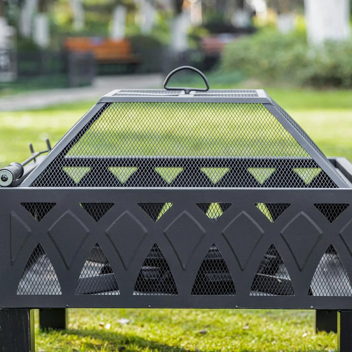 Fire Pit Outdoor, 66cm, Black, with Screen Cover and Poker for Patio Backyard Wood Burner Firepit Bowl