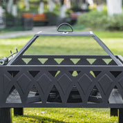 Fire Pit Outdoor, 66cm, Black, with Screen Cover and Poker for Patio Backyard Wood Burner Firepit Bowl