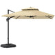 Cantilever Parasol 2.7x2.7m Aluminium Frame Crank Tilt 360° Rotation Double Top Garden Umbrella with Base and Cover, Khaki