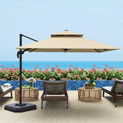 Cantilever Parasol 2.7x2.7m Aluminium Frame Crank Tilt 360° Rotation Double Top Garden Umbrella with Base and Cover, Khaki