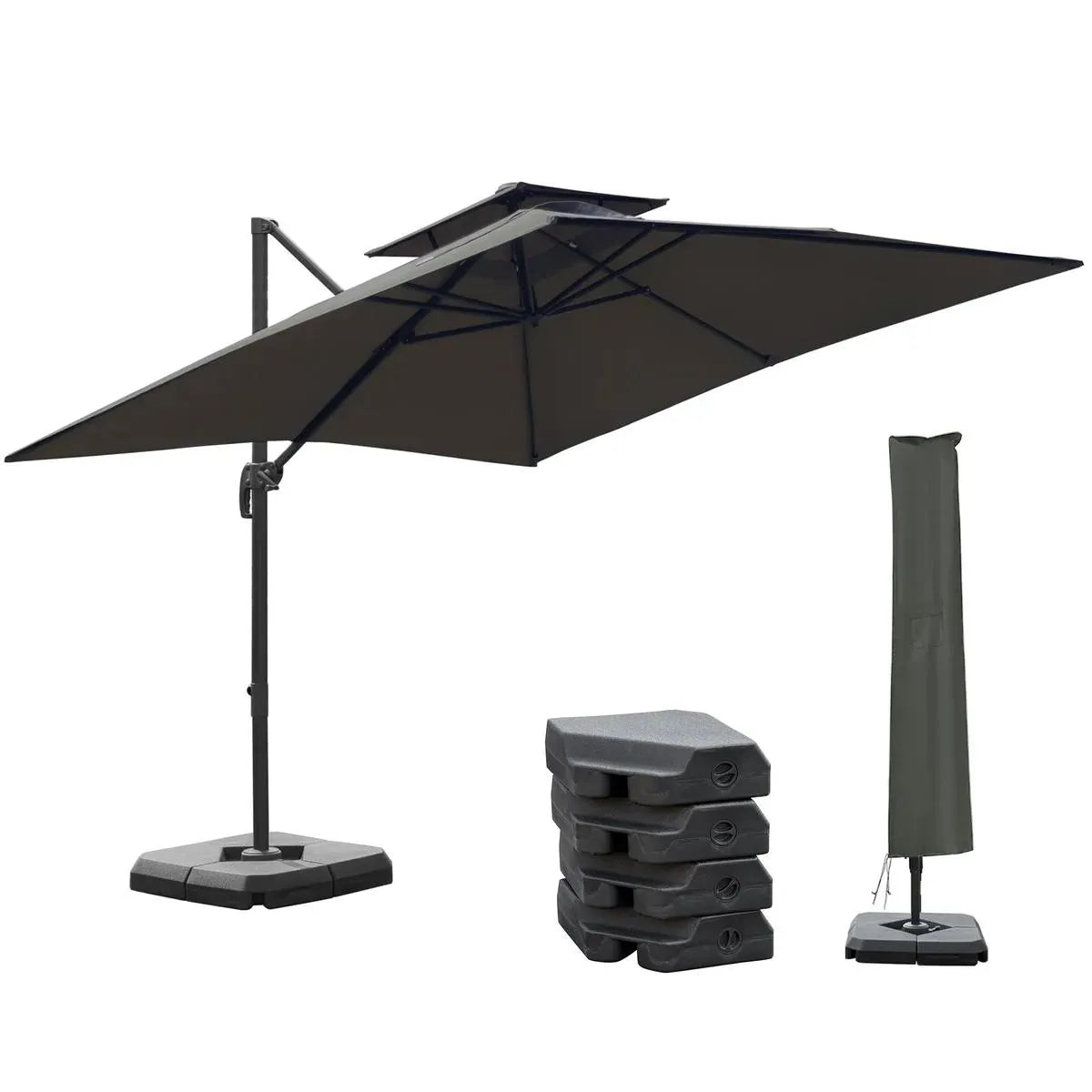 Cantilever Parasol 360° Rotation Angle Adjustment Outdoor Market Garden Umbrella, Dark Grey