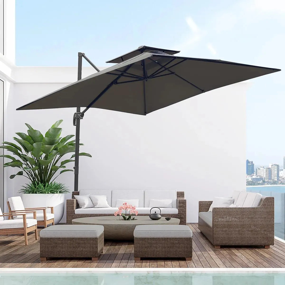 Cantilever Parasol 360° Rotation Angle Adjustment Outdoor Market Garden Umbrella, Dark Grey