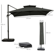 Cantilever Parasol 360° Rotation Angle Adjustment Outdoor Market Garden Umbrella, Dark Grey