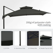 Cantilever Parasol 360° Rotation Angle Adjustment Outdoor Market Garden Umbrella, Dark Grey