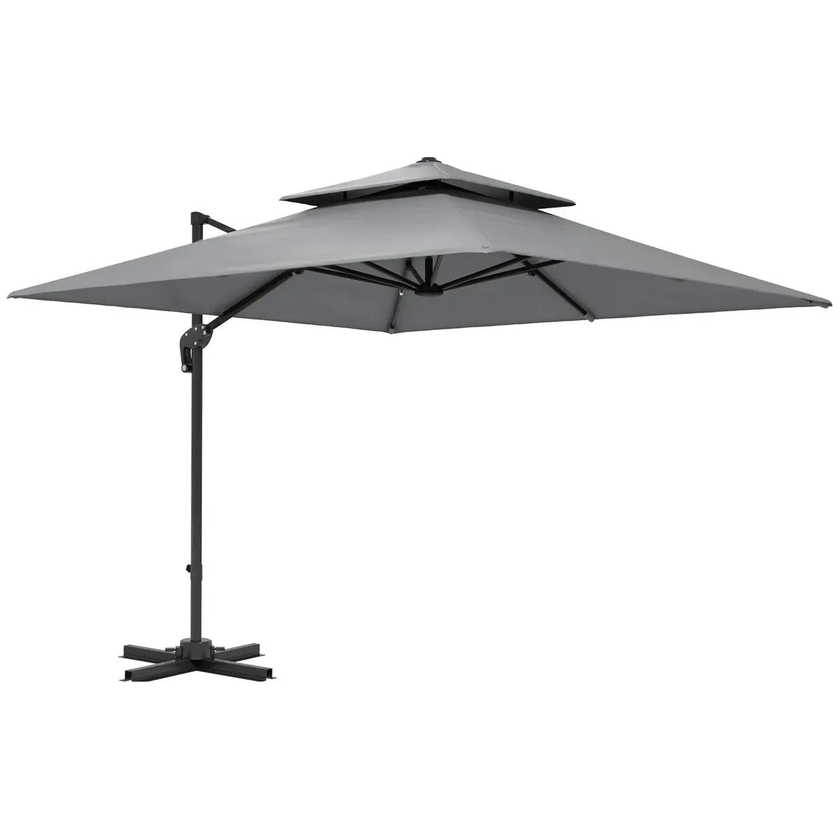Cantilever Parasol 3x3m Aluminium Frame Crank Tilt 360° Rotation Double Top Garden Umbrella with Cover Cross Base Only, Light Grey