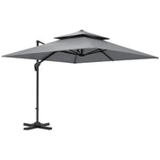 Cantilever Parasol 3x3m Aluminium Frame Crank Tilt 360° Rotation Double Top Garden Umbrella with Cover Cross Base Only, Light Grey