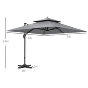 Cantilever Parasol 3x3m Aluminium Frame Crank Tilt 360° Rotation Double Top Garden Umbrella with Cover Cross Base Only, Light Grey