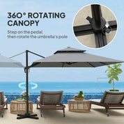 Cantilever Parasol 3x3m Aluminium Frame Crank Tilt 360° Rotation Double Top Garden Umbrella with Cover Cross Base Only, Light Grey