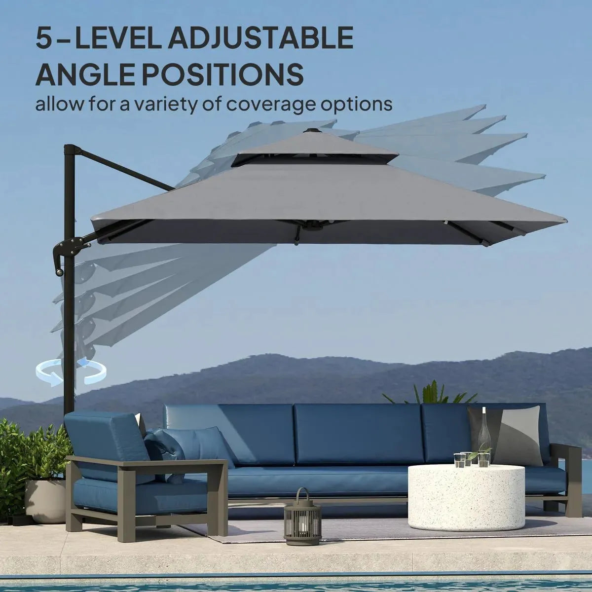 Cantilever Parasol 3x3m Aluminium Frame Crank Tilt 360° Rotation Double Top Garden Umbrella with Cover Cross Base Only, Light Grey