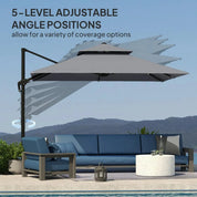 Cantilever Parasol 3x3m Aluminium Frame Crank Tilt 360° Rotation Double Top Garden Umbrella with Cover Cross Base Only, Light Grey