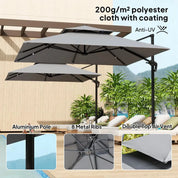 Cantilever Parasol 3x3m Aluminium Frame Crank Tilt 360° Rotation Double Top Garden Umbrella with Cover Cross Base Only, Light Grey