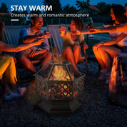 Fire Pit Wood Burning Firebowl, Portable, Bronze with Screen Cover and Poker for Patio Backyard