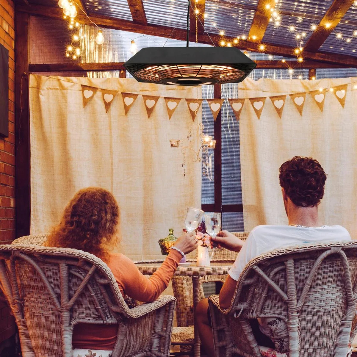 Electric Hanging Patio Heater 2000W Ceiling Mounted Halogen Heating Indoor Outdoor Remote Control Aluminium