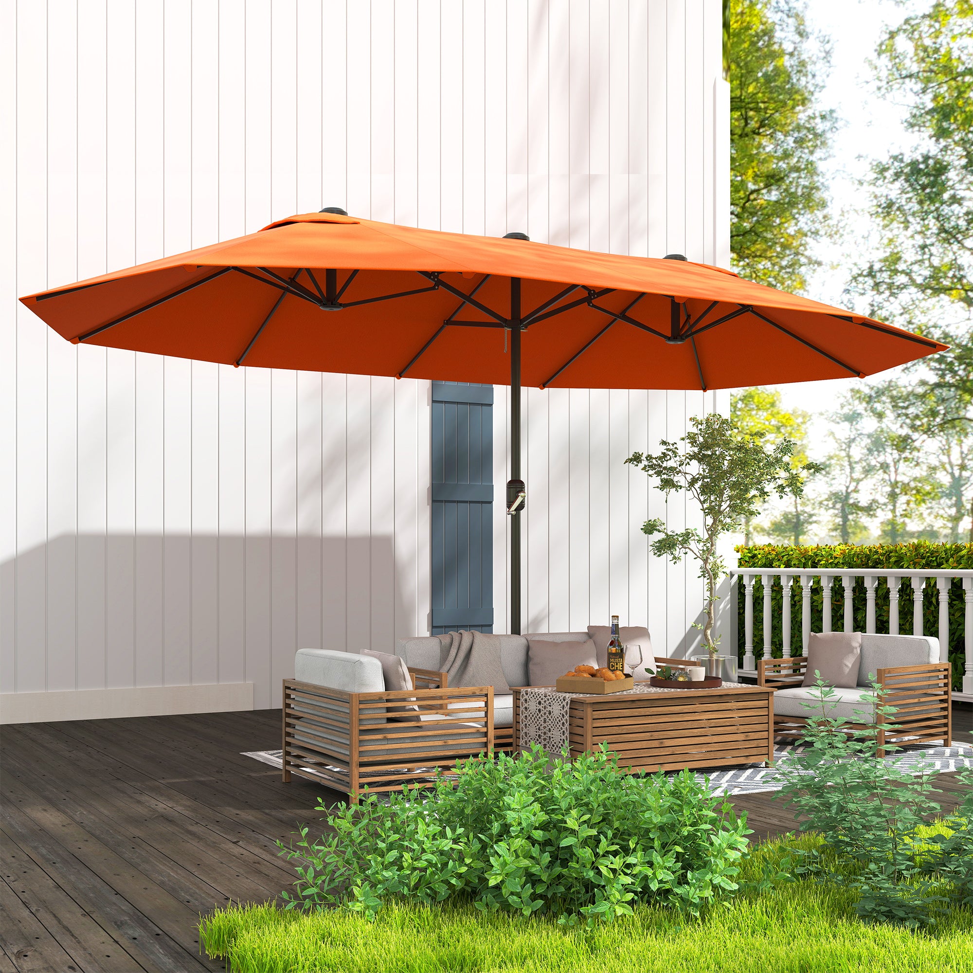Double Garden Parasol 4.6m Outdoor Patio Sun Umbrella, Orange