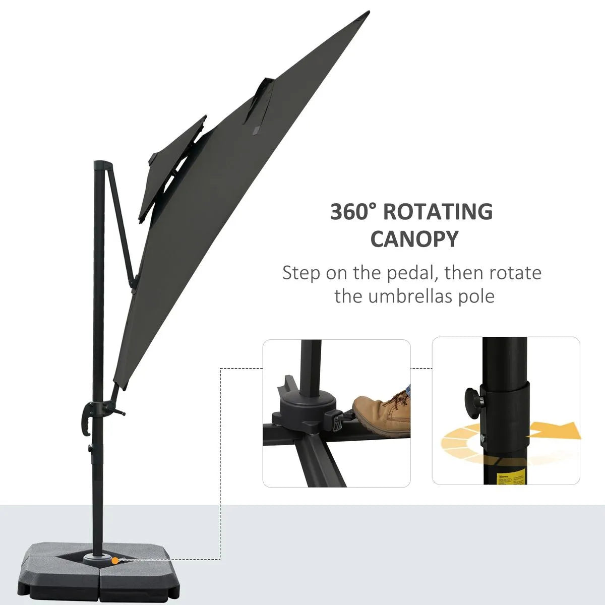 Cantilever Parasol 360° Rotation Angle Adjustment Outdoor Market Garden Umbrella, Dark Grey