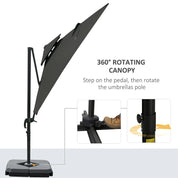 Cantilever Parasol 360° Rotation Angle Adjustment Outdoor Market Garden Umbrella, Dark Grey