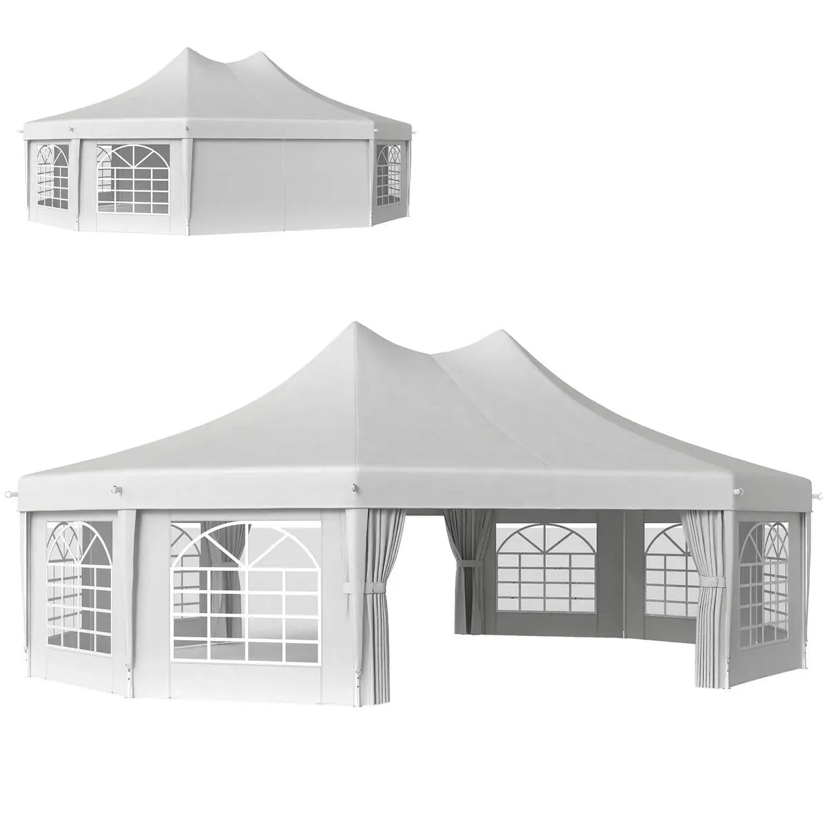 Octagonal Garden Gazebo, 8-Sided, 6.8×5 m, White Heavy Duty Metal Frame Outdoor Marquee Party & Wedding Canopy