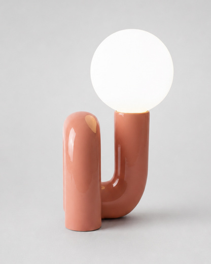 ARCA Designer Table Lamp — Postmodern Resin Base, Glass Globe — Pink, studio packshot on grey background | DecoHarmonie