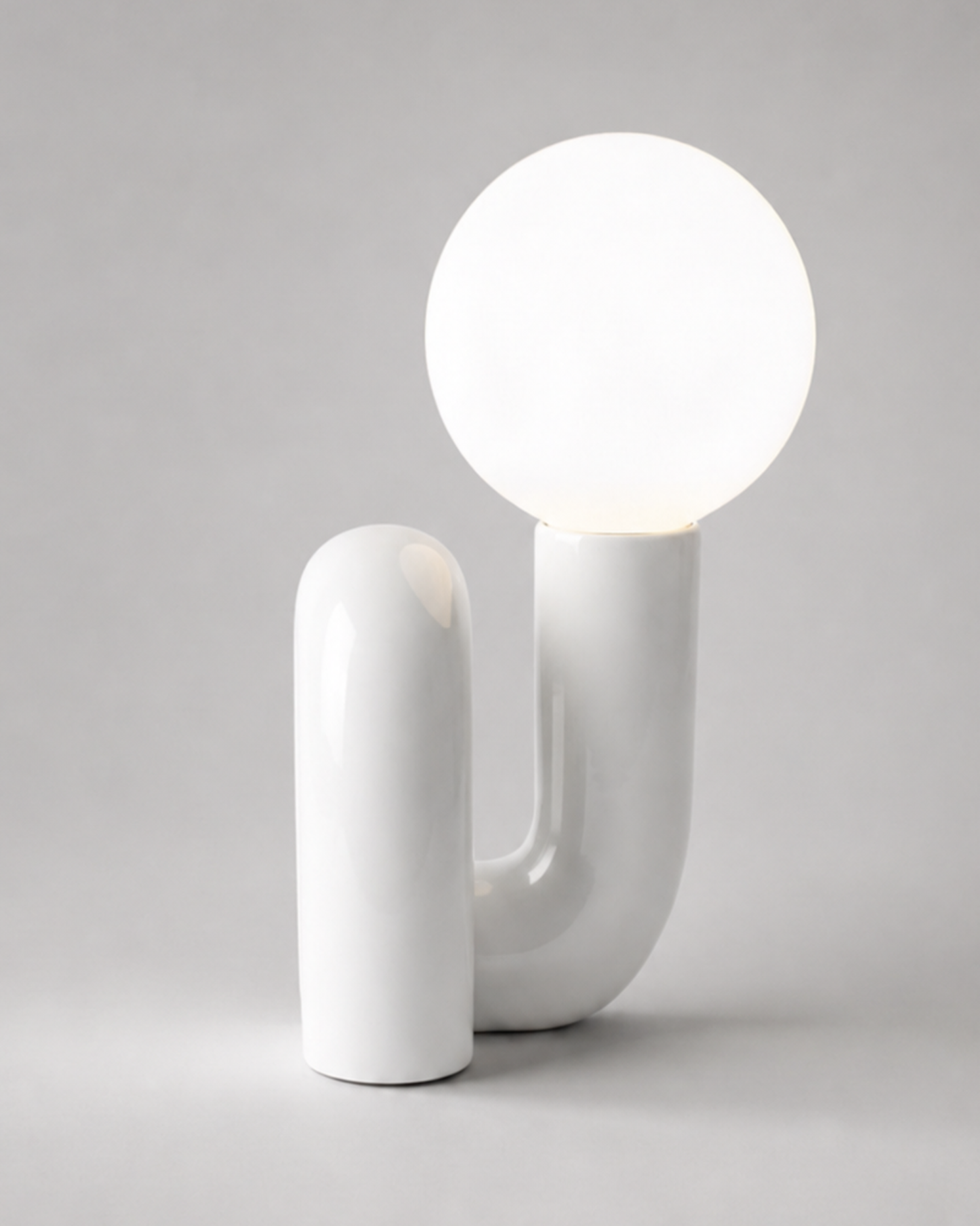 ARCA Designer Table Lamp — Postmodern Resin Base, Glass Globe — White, studio packshot on grey background | DecoHarmonie