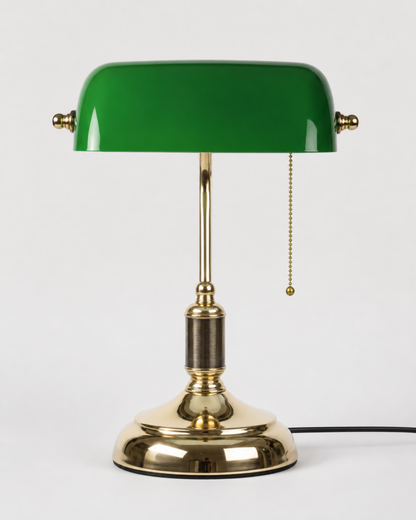 ANTIK Banker's Desk Lamp — Emerald Green Glass, Vintage Brass — Antique Green, packshot | DecoHarmonie
