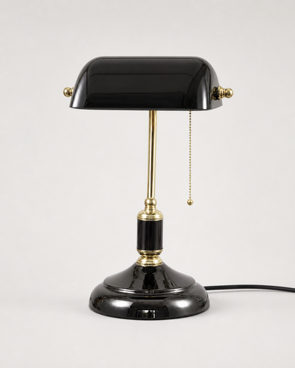 ANTIK Banker's Desk Lamp — Emerald Green Glass, Vintage Brass — Black Gold, packshot | DecoHarmonie