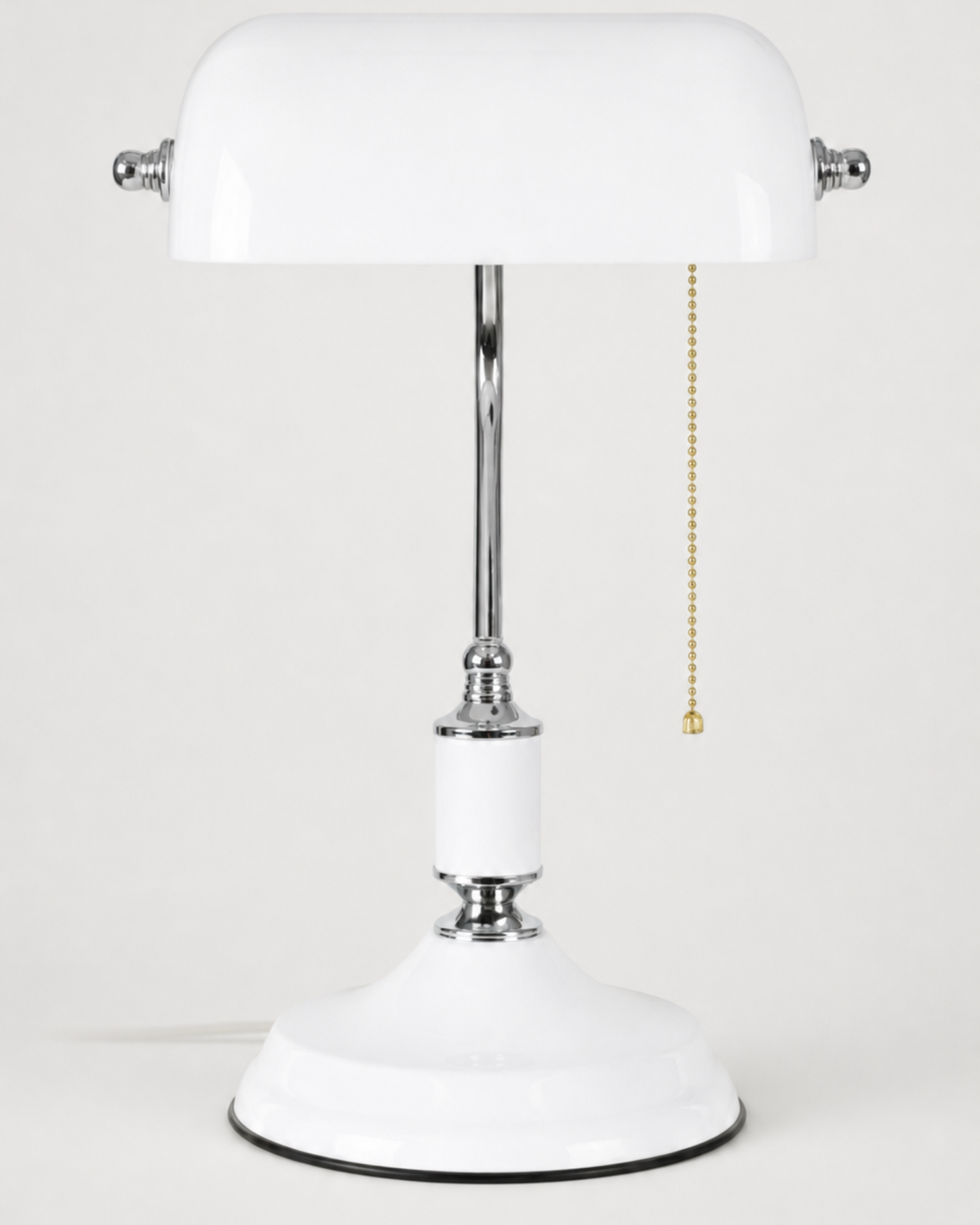 ANTIK Banker's Desk Lamp — Emerald Green Glass, Vintage Brass — White Silver, packshot | DecoHarmonie
