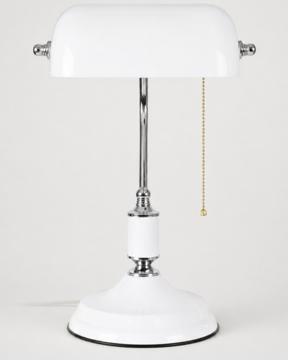ANTIK Banker's Desk Lamp — Emerald Green Glass, Vintage Brass — White Silver, packshot | DecoHarmonie