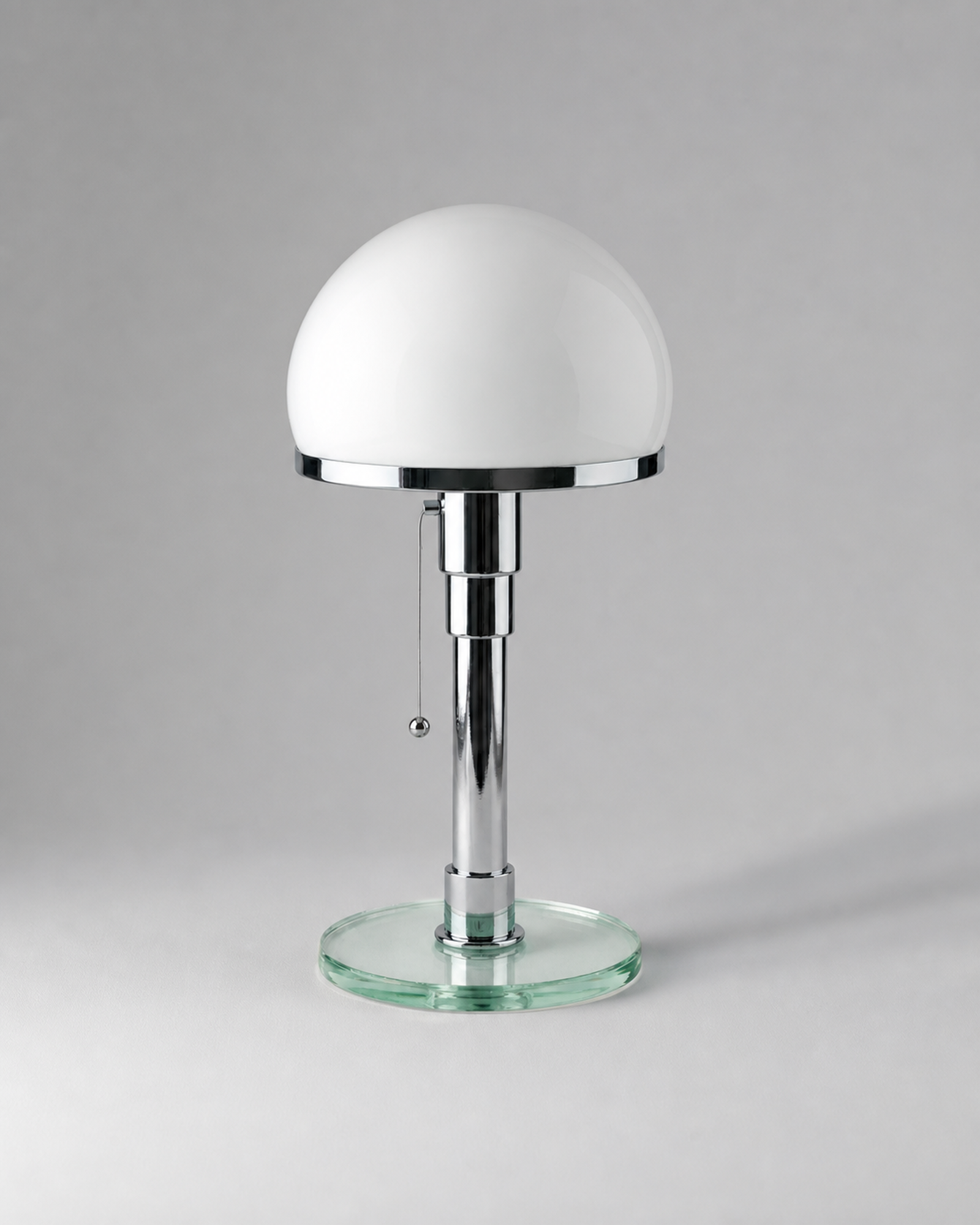 DOLIA Bauhaus Table Lamp — Opal Glass Globe, Chrome Base — Chrome, alternate studio | DecoHarmonie