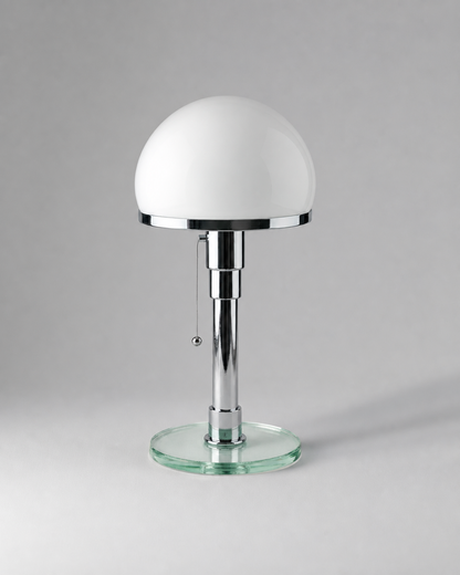 DOLIA Bauhaus Table Lamp — Opal Glass Globe, Chrome Base — Chrome, alternate studio | DecoHarmonie