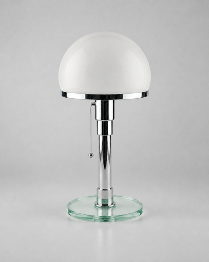 DOLIA Bauhaus Table Lamp — Opal Glass Globe, Chrome Base — Chrome, material detail | DecoHarmonie