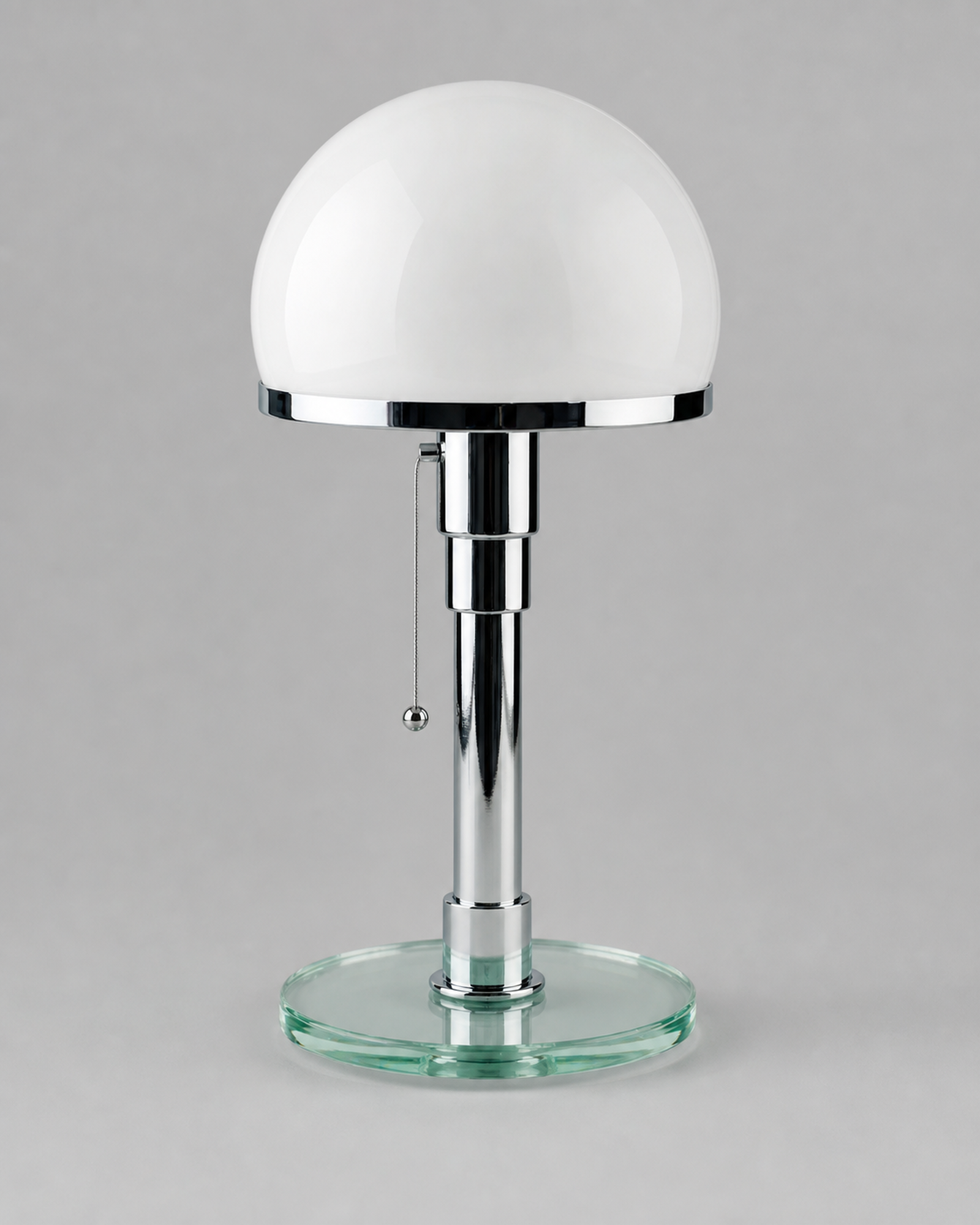 DOLIA Bauhaus Table Lamp — Opal Glass Globe, Chrome Base — Chrome, studio packshot on grey background | DecoHarmonie