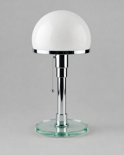 DOLIA Bauhaus Table Lamp — Opal Glass Globe, Chrome Base — Chrome, studio packshot on grey background | DecoHarmonie