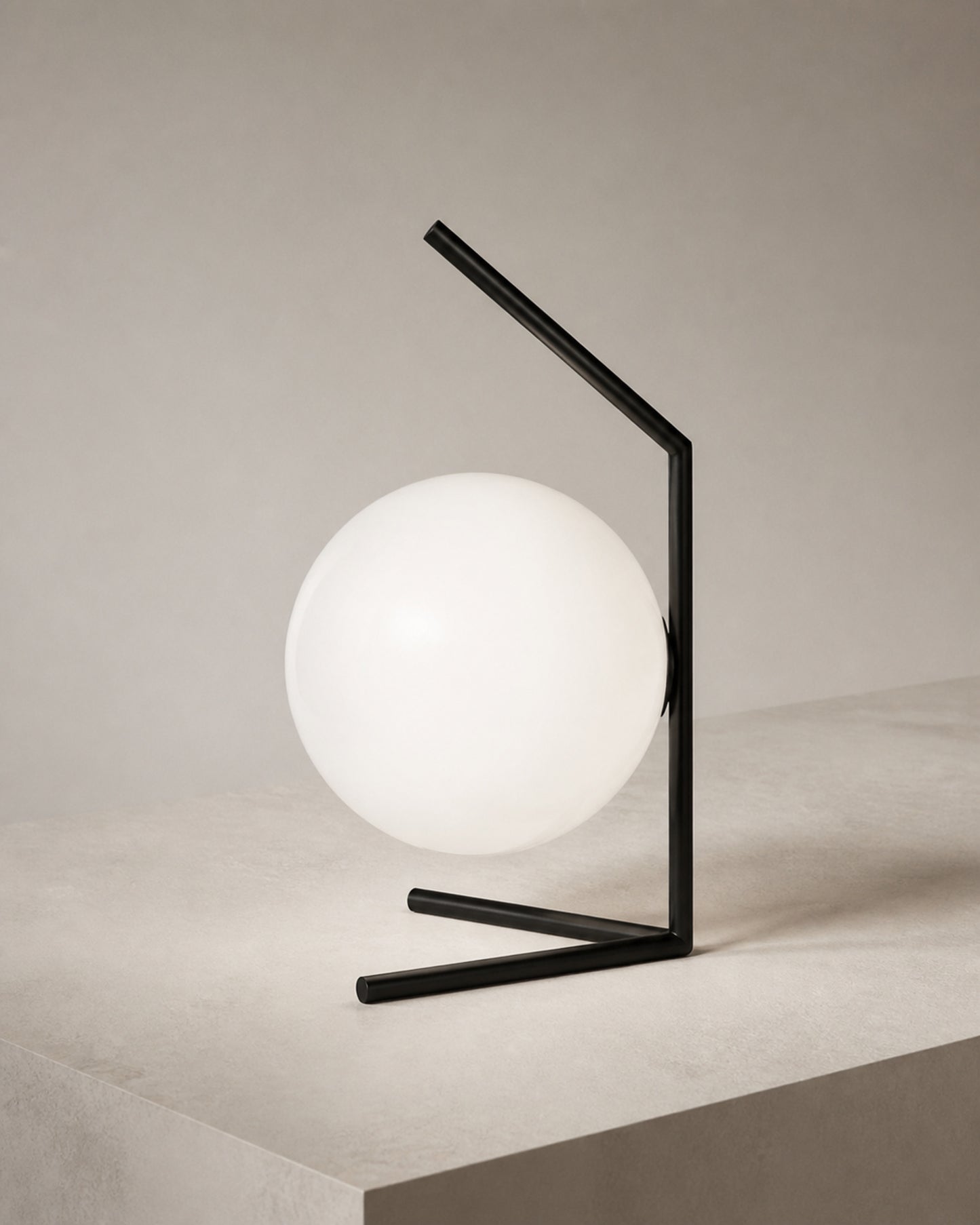 ENNA Designer Table Lamp — Angular Frame, Opal Glass Globe — Black, construction detail | DecoHarmonie