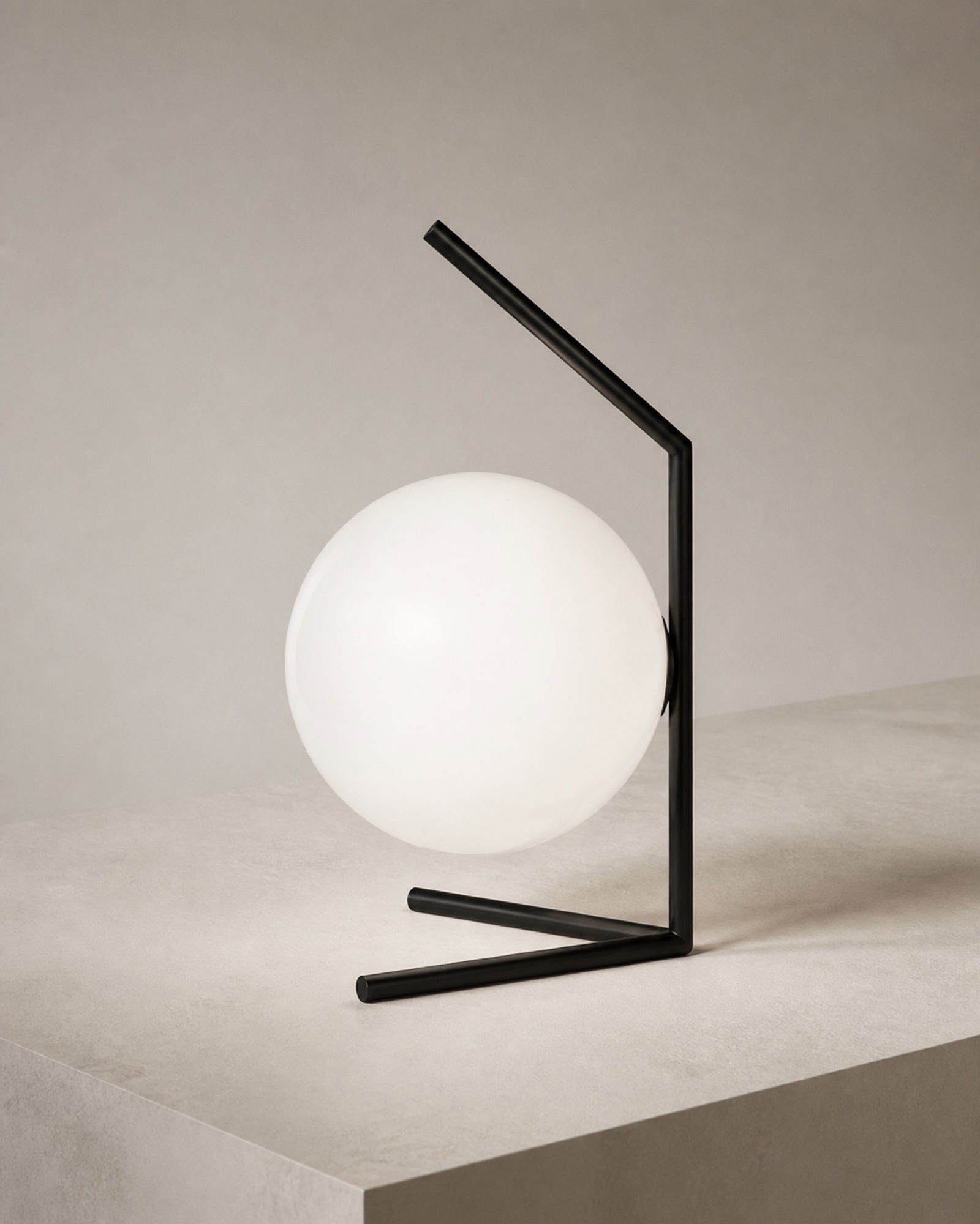 ENNA Designer Table Lamp — Angular Frame, Opal Glass Globe — Black, construction detail | DecoHarmonie