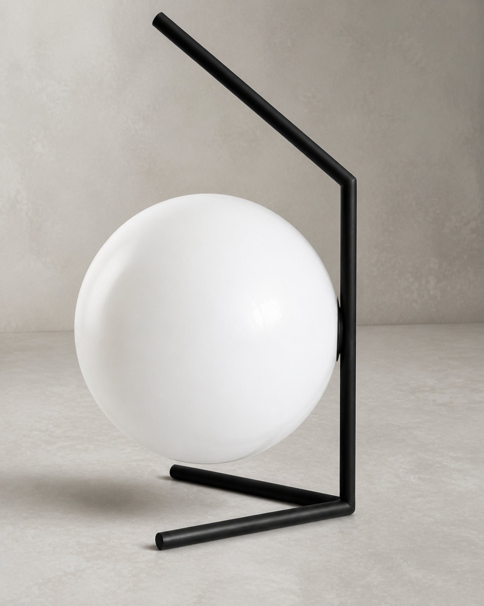 ENNA Designer Table Lamp — Angular Frame, Opal Glass Globe — Black, material detail | DecoHarmonie