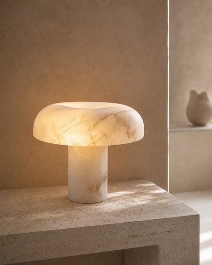 IZO Alabaster Table Lamp — Monolithic Mushroom — Alabaster, console lifestyle | DecoHarmonie