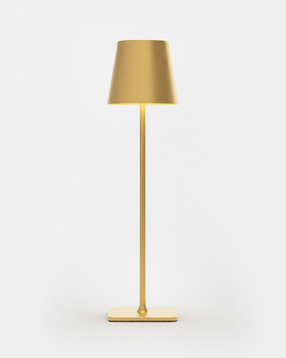 FREY Cordless Table Lamp — Minimalist Conical Shade, Portable — Gold, packshot | DecoHarmonie