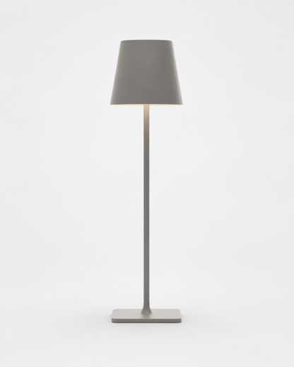 FREY Cordless Table Lamp — Minimalist Conical Shade, Portable — Grey, packshot | DecoHarmonie