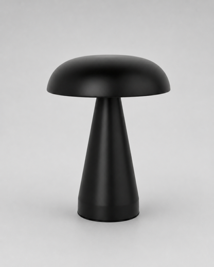 KEMI Cordless Table Lamp — Scandinavian Mushroom, USB Charging — Black, studio packshot on grey background | DecoHarmonie