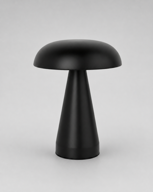 KEMI Cordless Table Lamp — Scandinavian Mushroom, USB Charging — Black, studio packshot on grey background | DecoHarmonie