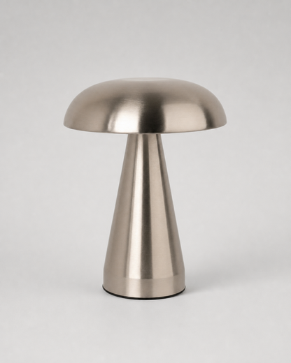 KEMI Cordless Table Lamp — Scandinavian Mushroom, USB Charging — Silver, studio packshot on grey background | DecoHarmonie