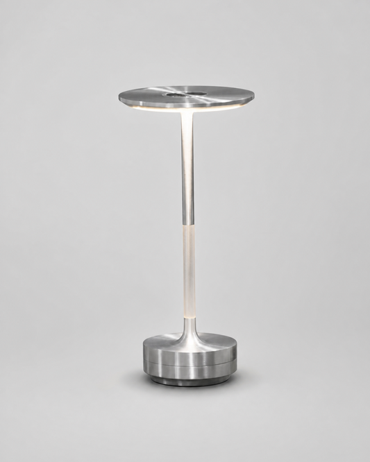 LIRI Cordless Table Lamp — Aluminium & Acrylic, Touch Dimmable — Silver, packshot | DecoHarmonie