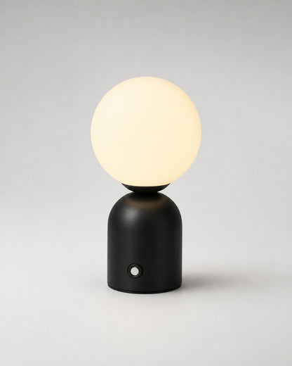 LUMI Cordless Table Lamp — Metal Globe, Tri-Colour Touch Control — Black, studio packshot on grey background | DecoHarmonie