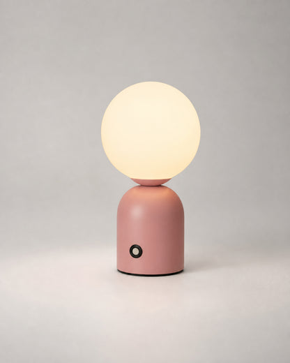 LUMI Cordless Table Lamp — Metal Globe, Tri-Colour Touch Control — Pink, studio packshot on grey background | DecoHarmonie